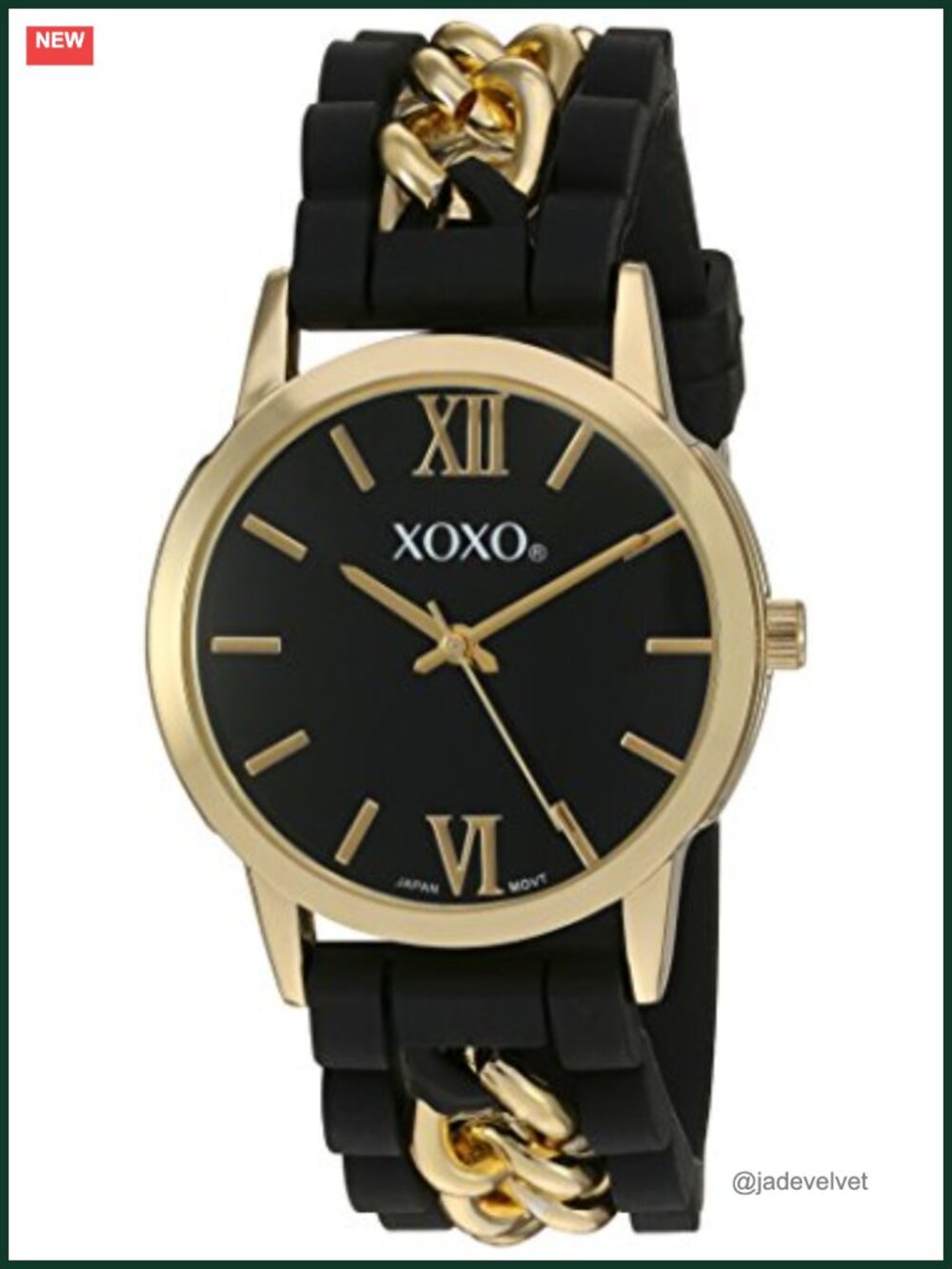 Gold-Tone Quartz Watch with Black Silicone Strap & Roman Numeral Dial